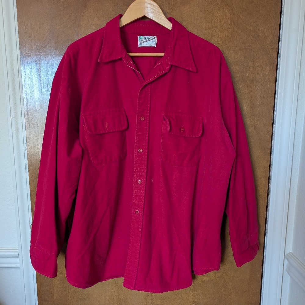 Vintage The Woodsman Red Flannel Cotton Long Sleeve Button Up Shirt